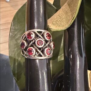 7 Garnets 925 Silver Ring Size 8